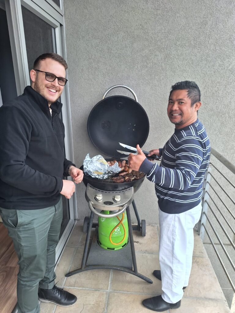 Teaching Paul to braai - south african style